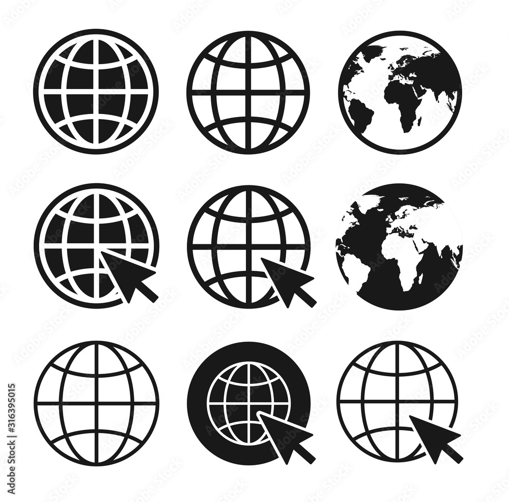 Wall mural web site icons set. globe icon symbol set. vector
