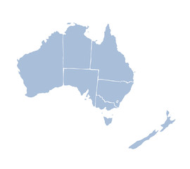 Australian continent with the contours of countries. Vector drawing