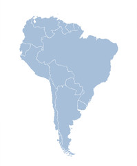South America continent with contours of countries. Vector drawing