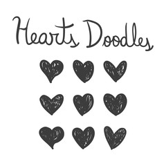 Hearts doodles. Symbol of love. Vector illustration.