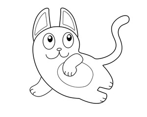 Cat. Cute, funny, children's stylized kitten. Vector linear cat coloring for kids in the style of lost kittens. Kitties. Outline. Hand drawing.
