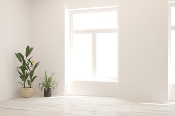 Empty room in white color. Scandinavian interior design. 3D illustration