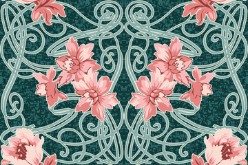 Seamlessly repeating art nouveau style floral wallpaper pattern