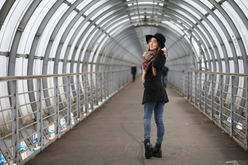 French woman on a walk in the central part of the city