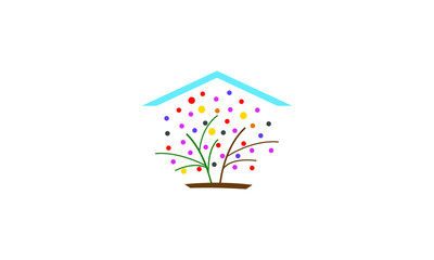 colorful tree with ball in house