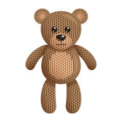 Illustration of a funny knitted bear toy. On white background