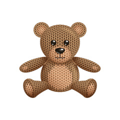 Illustration of a funny knitted bear toy. On white background