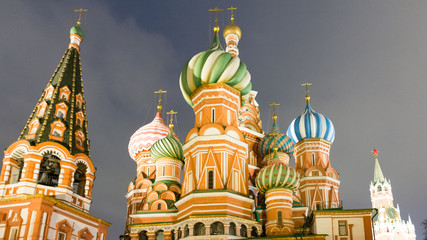 Fototapeta na wymiar Domes of St. Basil's Cathedral in Moscow at night