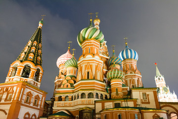 Fototapeta na wymiar Domes of St. Basil's Cathedral in Moscow at night