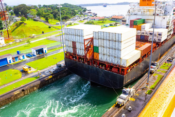 View of Panama Canal from cruise ship