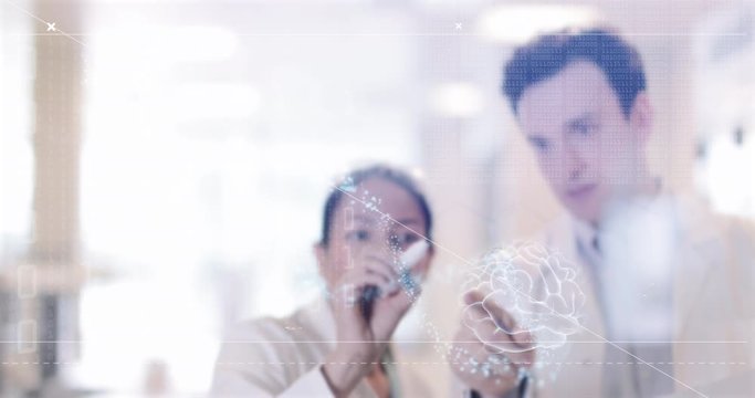 Scientists looking at DNA structure in hospital laboratory - Powered by Adobe