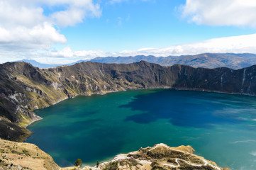 Crater of quilotoa volcano, filled with water. cotopaxi, ecuador.