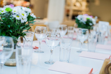 Restaurant table setting for a wedding or birthday