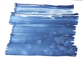 Abstract blue watercolor texture on white background. The color strokes and light bubbles in the paper. Hand drawn design illustration.