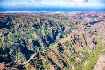 Fototapeta na wymiar Aerial view of Kauai's dramatic Waimea Canyon landscape. 