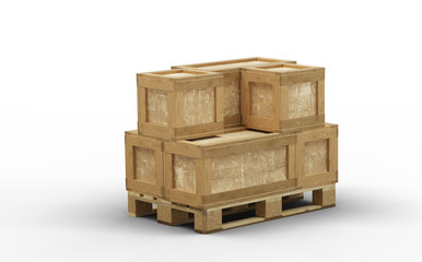 Wood pallet loaded with some Transport box in different size