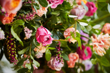 Flower arrangement, colorful various flowers 