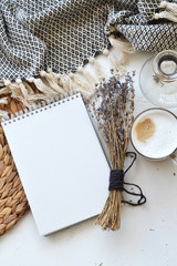 Blank white sheet. Watercolor notebook paper for desing, mockup. Rustic style