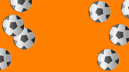 A group of soccer balls. Football. Graphic, digital drawing relating to the game, sport, betting and competition. Illustration with space. An orange background. 