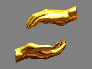 hand position in gold, preserving gesture, 3d illustration. Recipients view