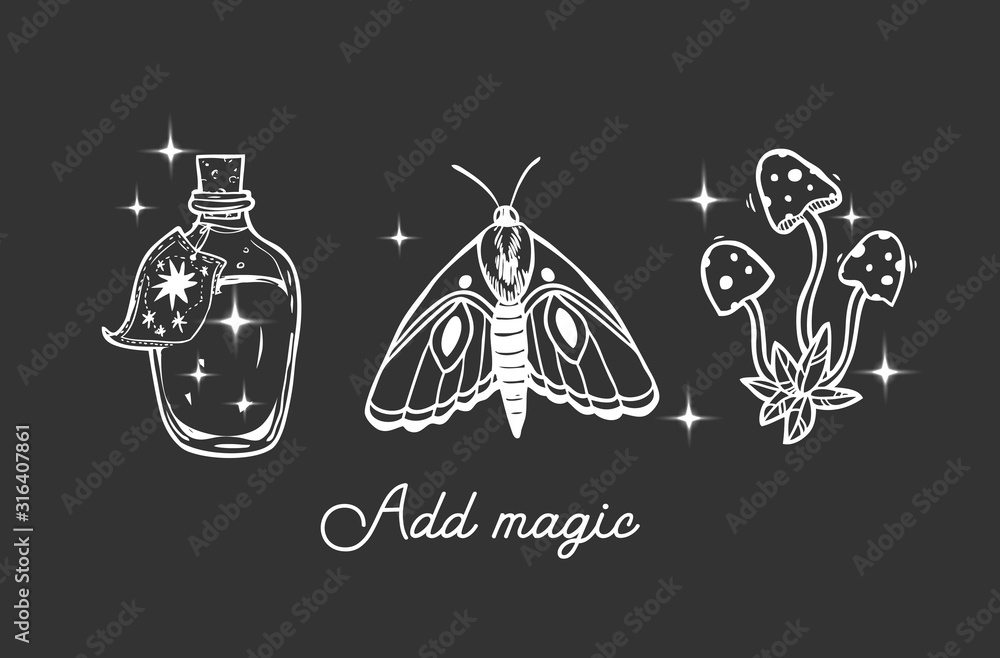 Wall mural magic elments. hand drawn vector illustration sacred symbol.