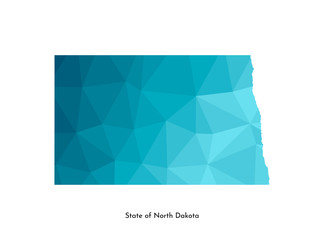 Vector isolated illustration icon with simplified blue map's silhouette of State of North Dakota (USA). Polygonal geometric style. White background