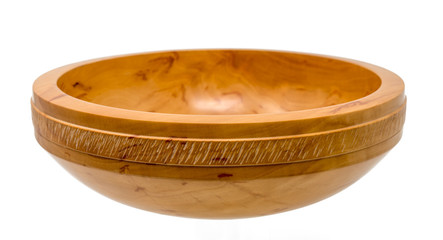 Hand-turned wooden bowl made of light pearwood with all-round decoration