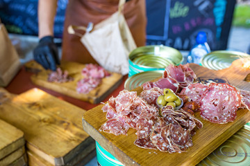 Fresh meat plate at a foodtruck festival ready to be served