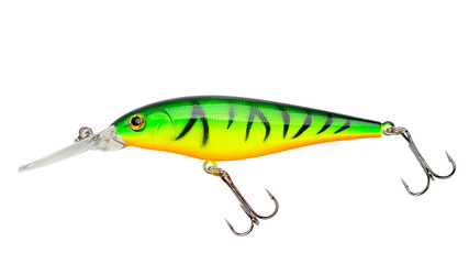 Fishing bait tackle and baubles for fishing on a white background, wobbler. Field with Clipping...