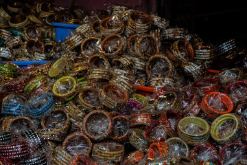 Picture of colorful bangles sold at indian street market
