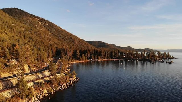 Lake Tahoe drone video pointing south toward Sand Harbor