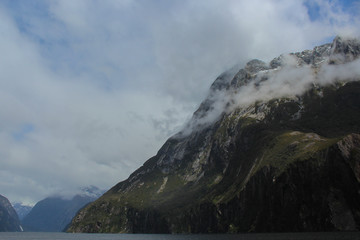 Low Clouds in the fjordlands, Milford Sound, New Zealand, South Island