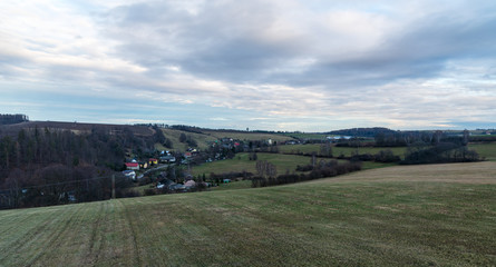 small Stare Techanovice village near Vitkov town with hilly surounding in Czech republic