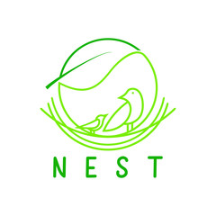 Logo compilation between nests, birds and leaves.