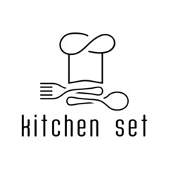 The logo about kitchen utensils, hats, spoons and forks.