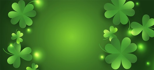 Background for St. Patrick's day with clover. Green color and place for the inscription "St. Patrick" on March 17 in Ireland. Concept: banner, website, social. toils. 3D Illustration.