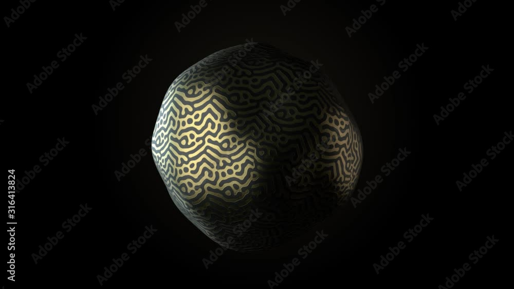 Poster abstract 3d render of deformed geometry. golden pattern. modern element. loopable animation. alpha m