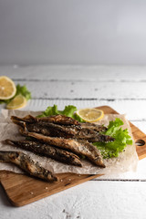 fried fish, capelin, sea dish, fried seafood