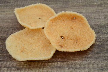 fresh crunchy prawn crackers on white background