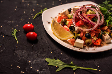 salad with meat, vegetable mix, salad with seafood, seaweed, Chuka with nut sauce, fish, shrimp, avocado, several types of salad, cold appetizers