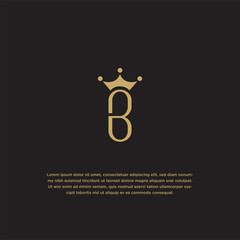Luxurious Letter B with crown initial gold logo design template. Elegant, royal, luxury, modern vector illustration
