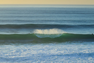 Big beautful perfect surfing waves barreling in the Atlantic Ocean. Surf Spot.