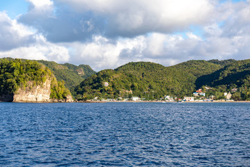 Obraz premium Anse la Raye, Saint Lucia, West Indies - View to the city from the sea