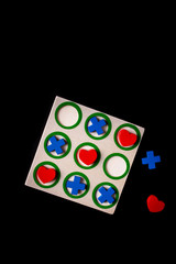Valentine's day concept with hearts X-O game. Top view