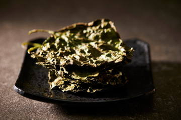 Seasoned leaf vegetable snack studio shot 