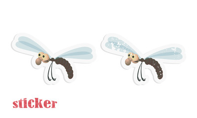 Cartoon dragonfly. Vector illustration in the form of a sticker in modern and retro style.