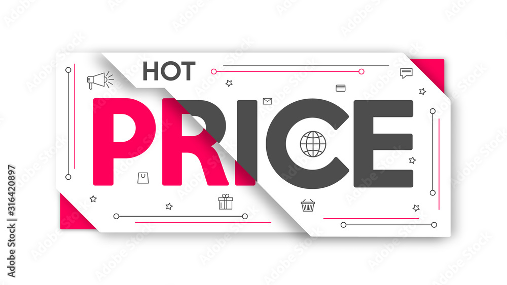 Wall mural pink, black and white hot price banner. layout, price tag, badge, poster.