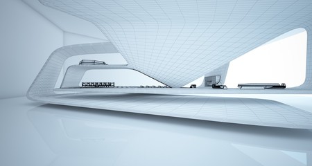 Abstract architectural white interior of a minimalist house. 3D illustration and rendering.