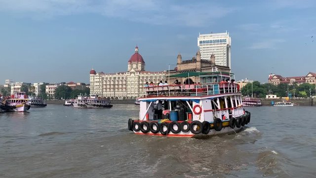 Ferry boat approching Mumbai Port, Gateway Of India, Apollo Bunder, Taj Mahal Palace Hotel Mumbai, Colaba