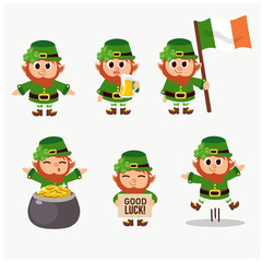 Set of vector illustration of St.Patrick's Day Cute cartoon mascot Character. Variety of st Patrick cute character.